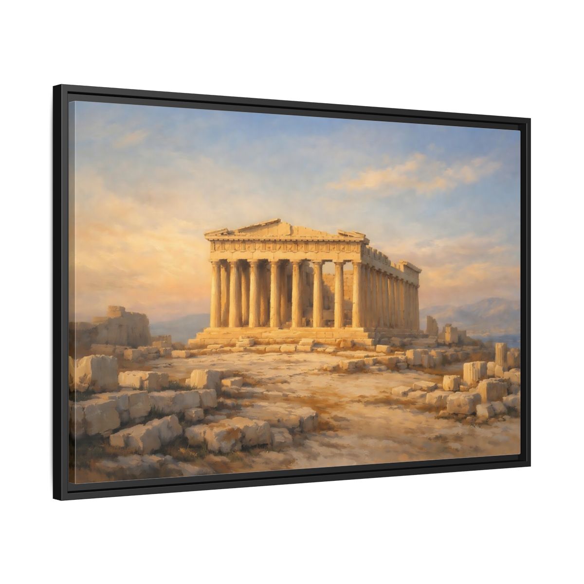Side Mockup 13. Vintage Parthenon Golden Parthenon shown as stretched canvas wall art