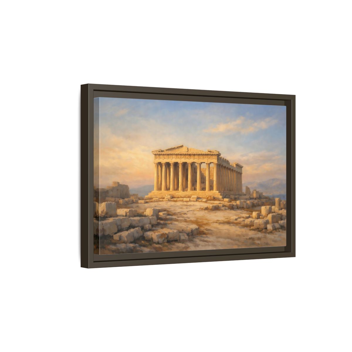 Side Mockup 5. Vintage Parthenon Golden Parthenon shown as stretched canvas wall art