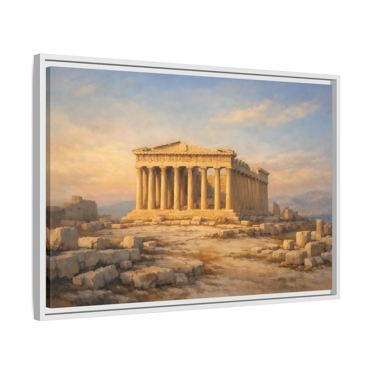 Side Mockup 10. Vintage Parthenon Golden Parthenon shown as stretched canvas wall art