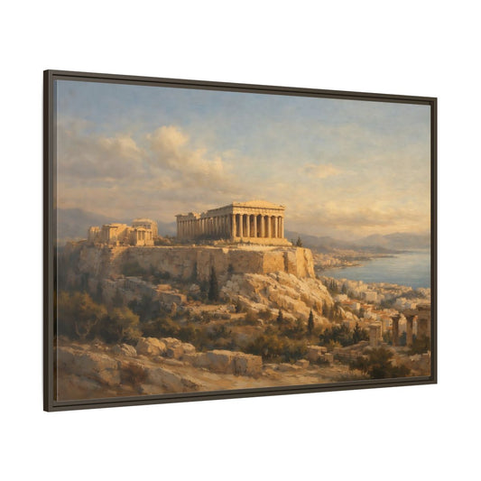 Main Mockup. Vintage Parthenon Golden Hour Landscape shown as stretched canvas wall art