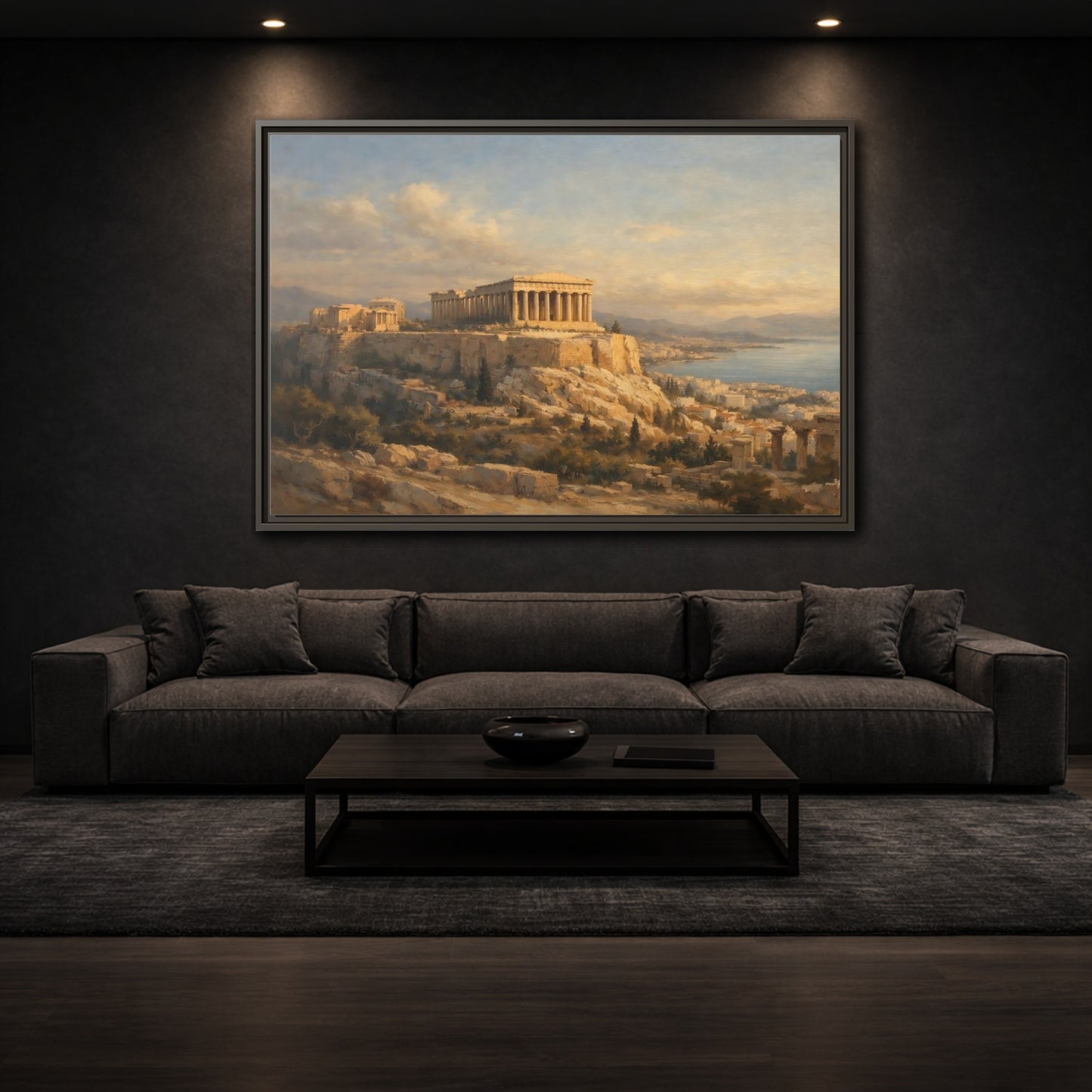 Mockup 2. Vintage Parthenon Golden Hour Landscape shown as stretched canvas wall art