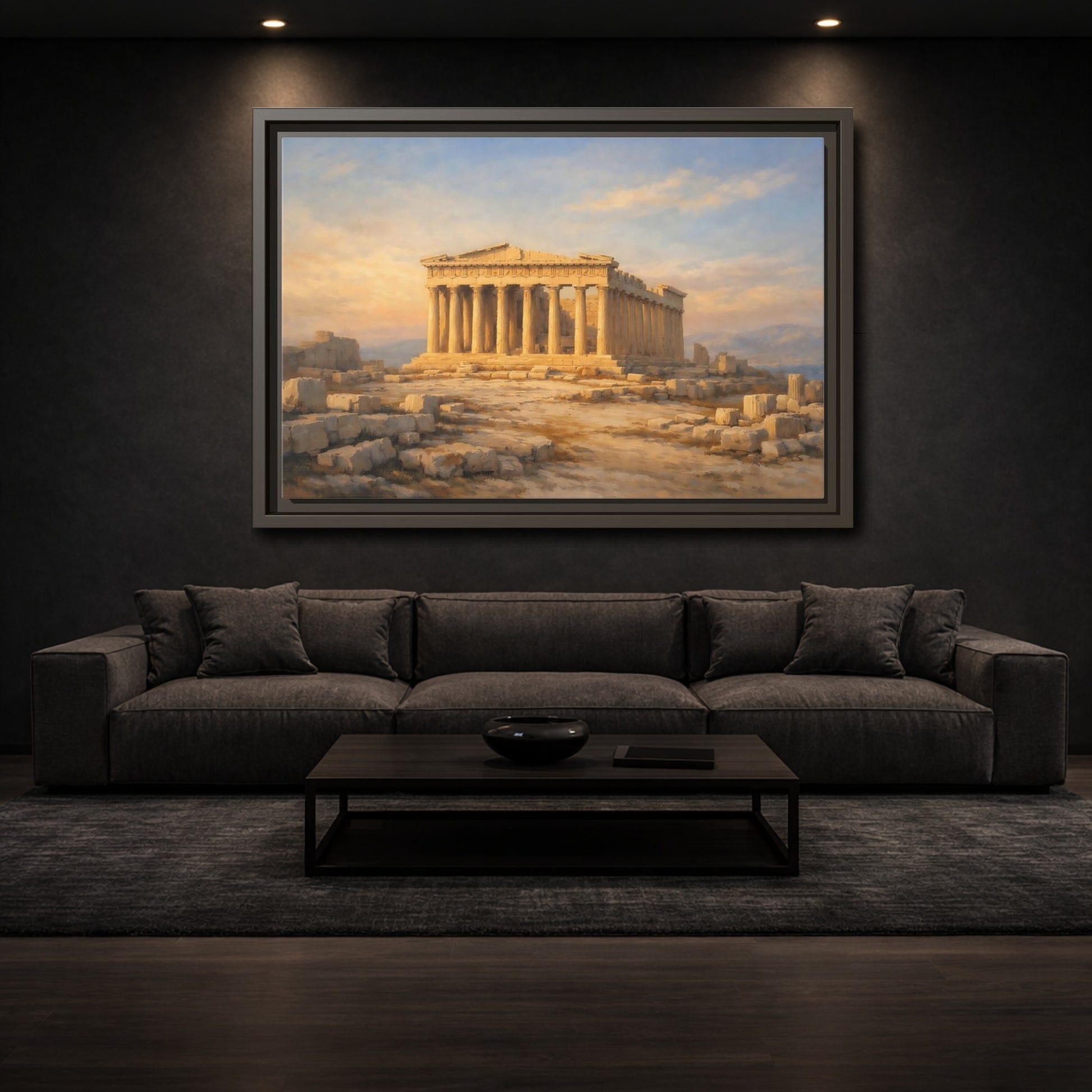 Mockup 2. Vintage Parthenon Golden Parthenon shown as stretched canvas wall art