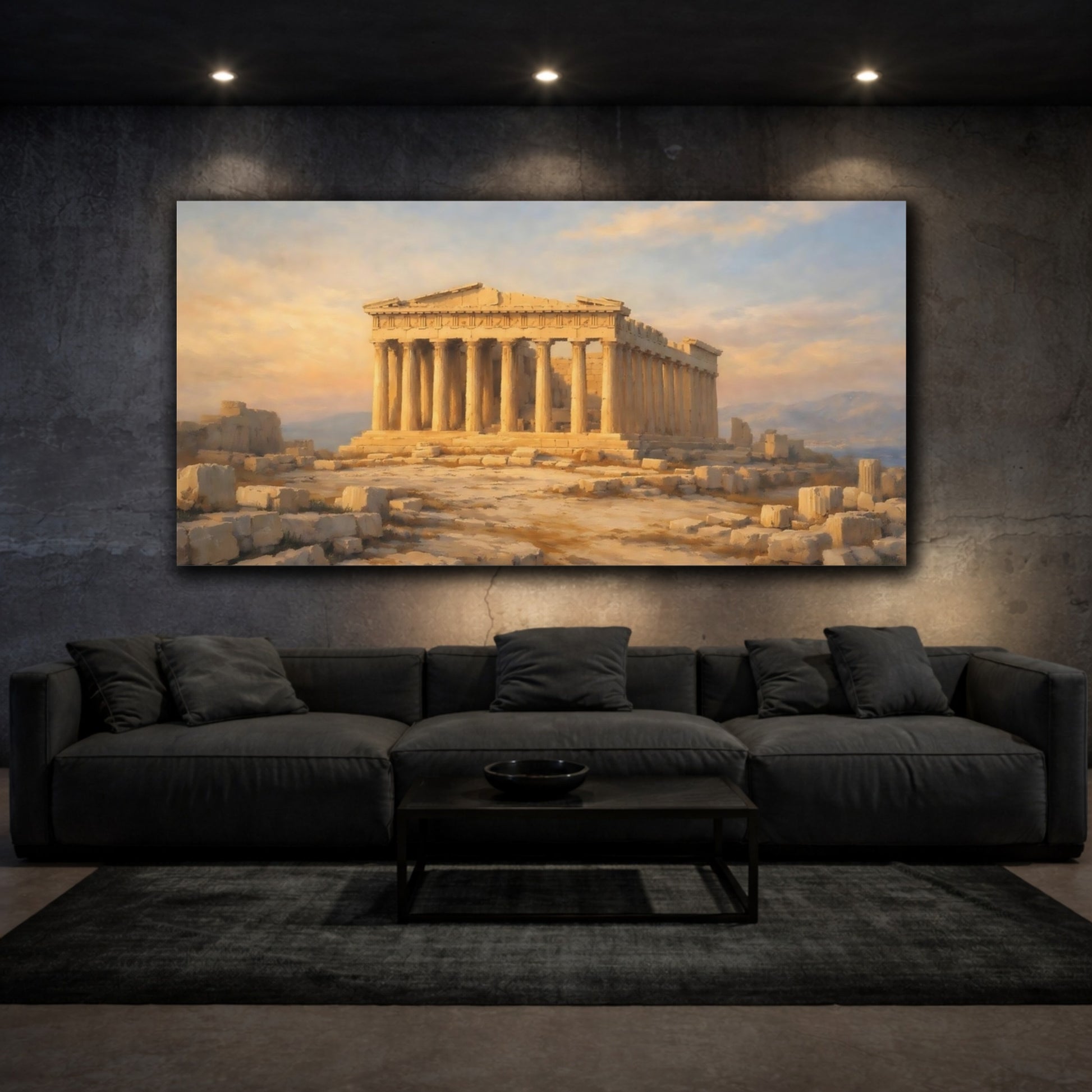Mockup 2. Vintage Parthenon Golden Parthenon shown as stretched canvas wall art