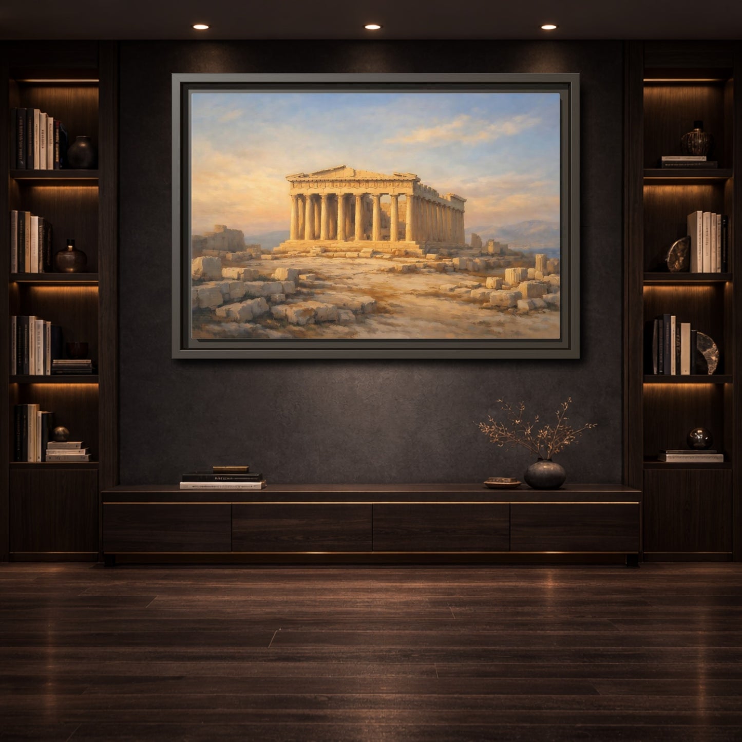 Mockup 3. Vintage Parthenon Golden Parthenon shown as stretched canvas wall art