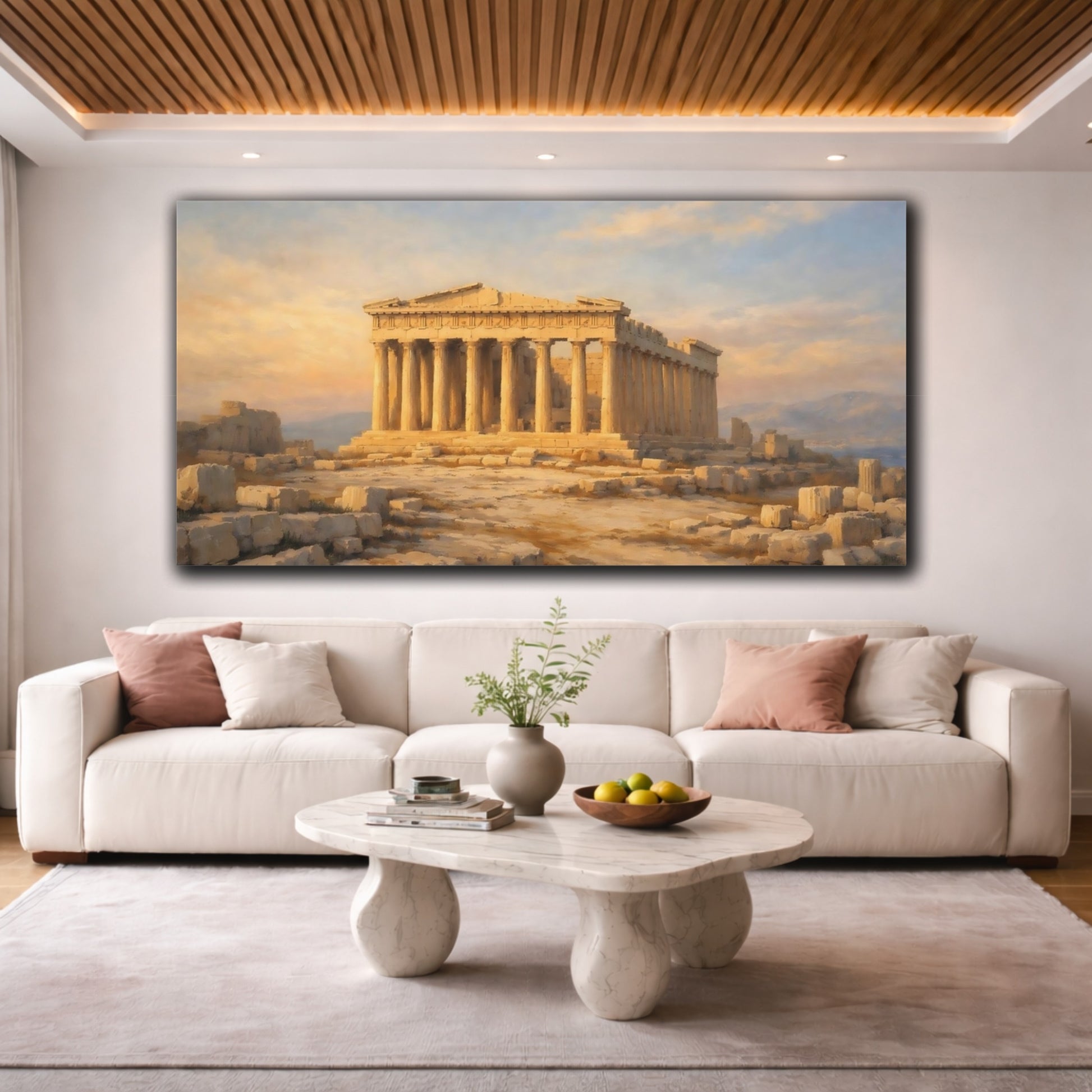 Mockup 3. Vintage Parthenon Golden Parthenon shown as stretched canvas wall art