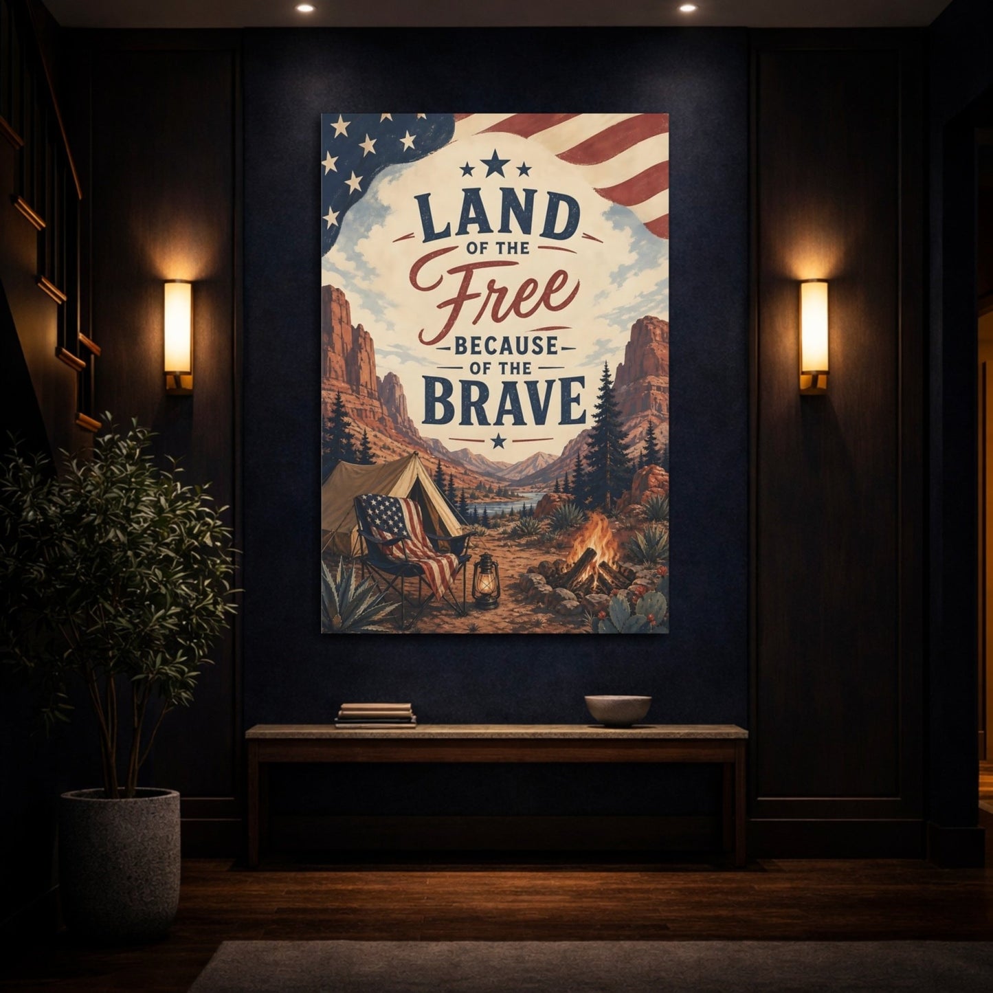 Vintage Patriotic Camping Canvas Print – Living Room, Above Sofa - YesArtYes