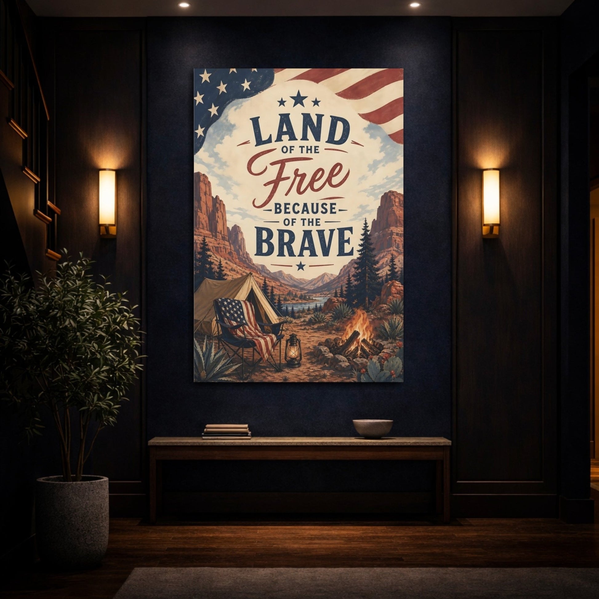 Vintage Patriotic Camping Canvas Print – Living Room, Above Sofa - YesArtYes