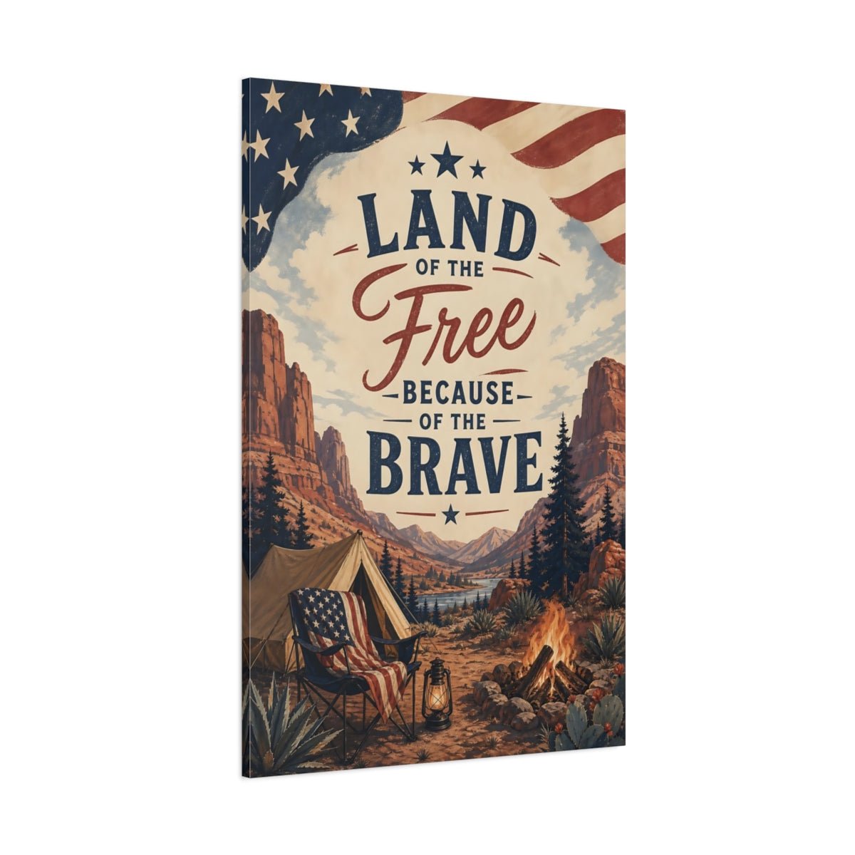 Vintage Patriotic Camping Canvas Print – Living Room, Above Sofa - YesArtYes