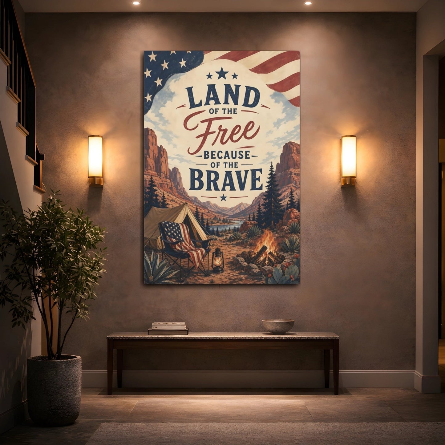 Vintage Patriotic Camping Canvas Print – Living Room, Above Sofa - YesArtYes