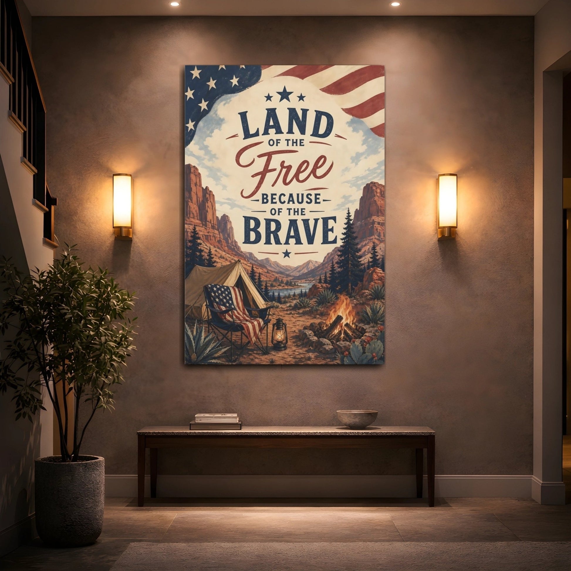 Vintage Patriotic Camping Canvas Print – Living Room, Above Sofa - YesArtYes