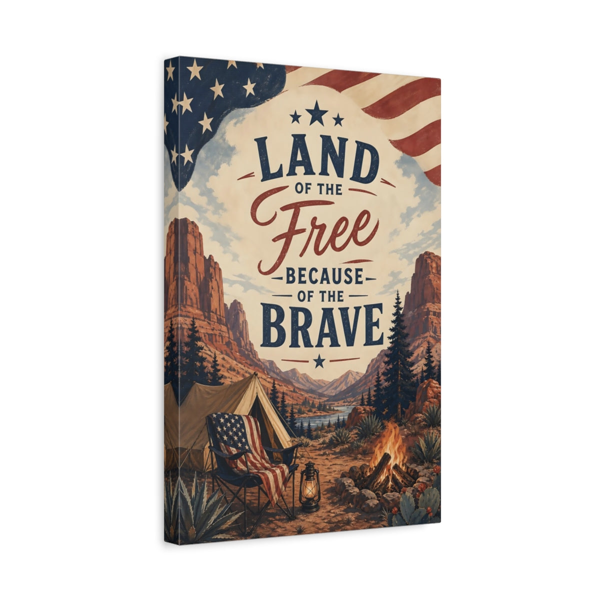 Side Mockup 4. Vintage Patriotic Camping Vintage Patriotic shown as stretched canvas wall art