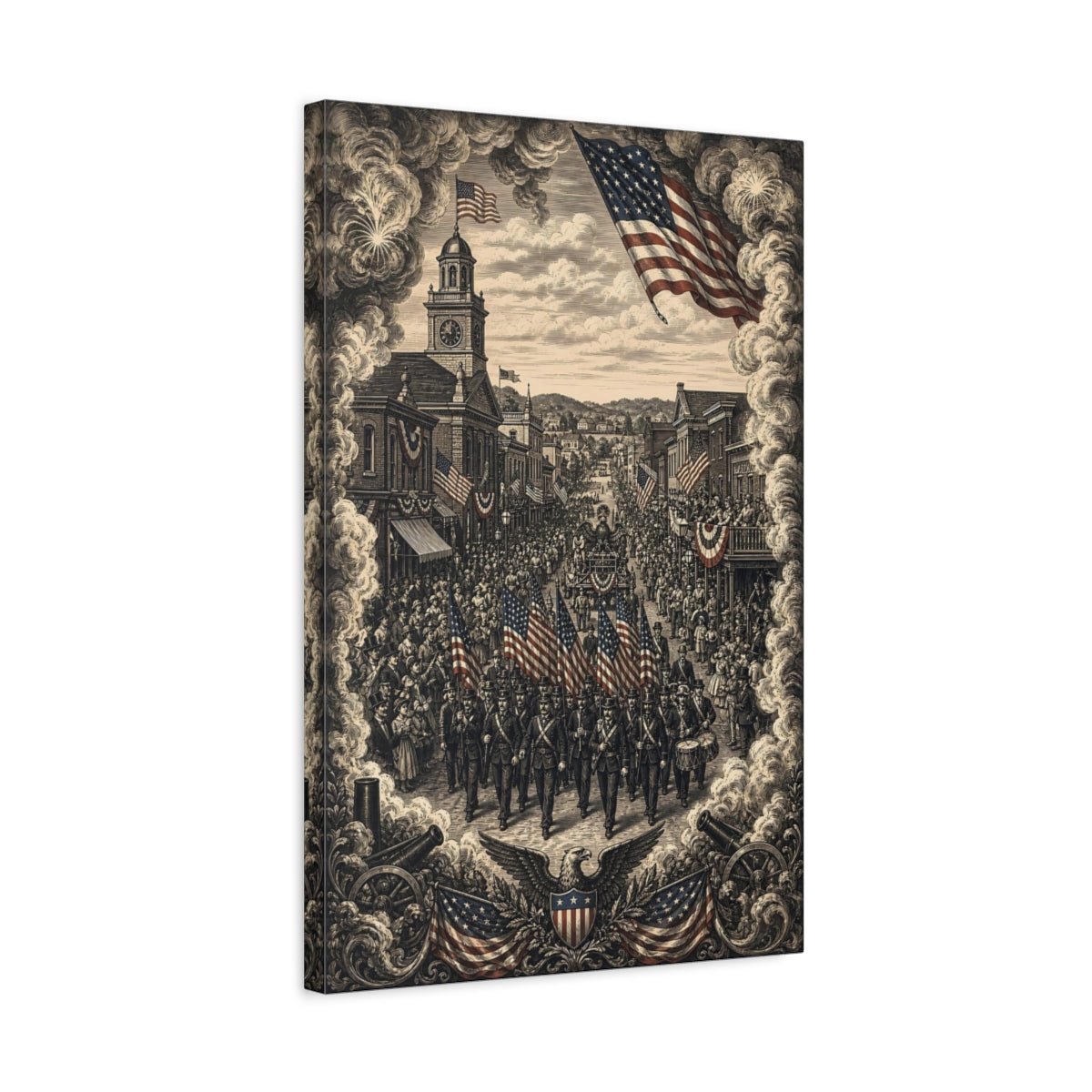 Vintage Patriotic Parade Sepia Tone Canvas Print – Living Room, Above Sofa, - YesArtYes