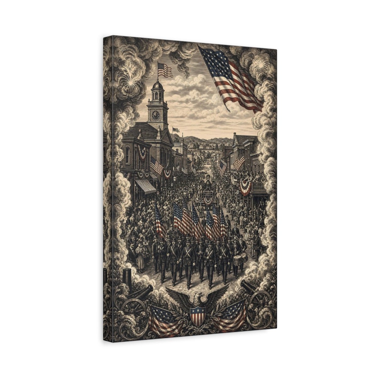Vintage Patriotic Parade Sepia Tone Canvas Print – Living Room, Above Sofa, - YesArtYes