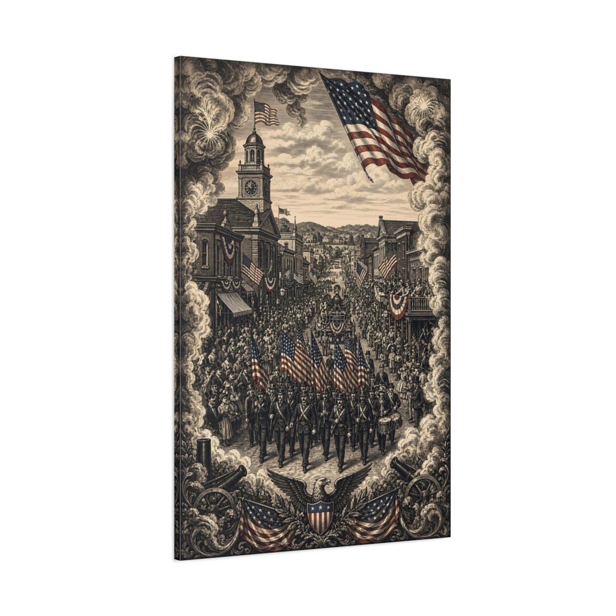 Vintage Patriotic Parade Sepia Tone Canvas Print – Living Room, Above Sofa, - YesArtYes