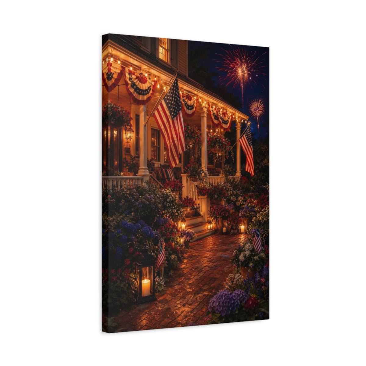 Vintage Patriotic Porch American Celebration Canvas Print – Traditional Living Room, Above Console Table - YesArtYes