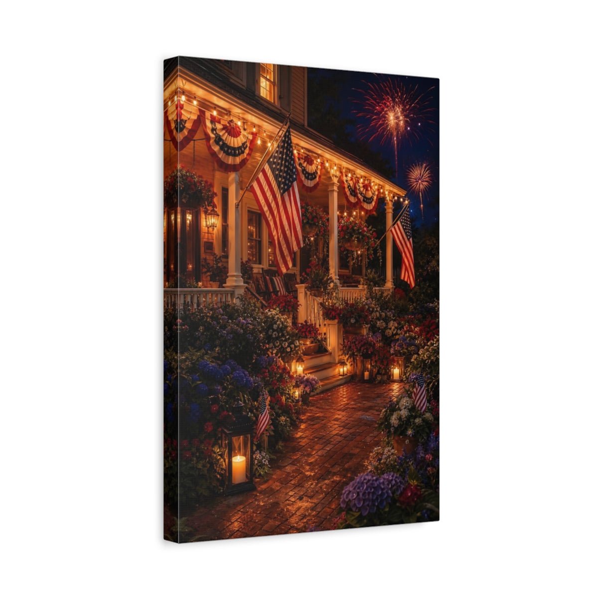 Vintage Patriotic Porch American Celebration Canvas Print – Traditional Living Room, Above Console Table - YesArtYes