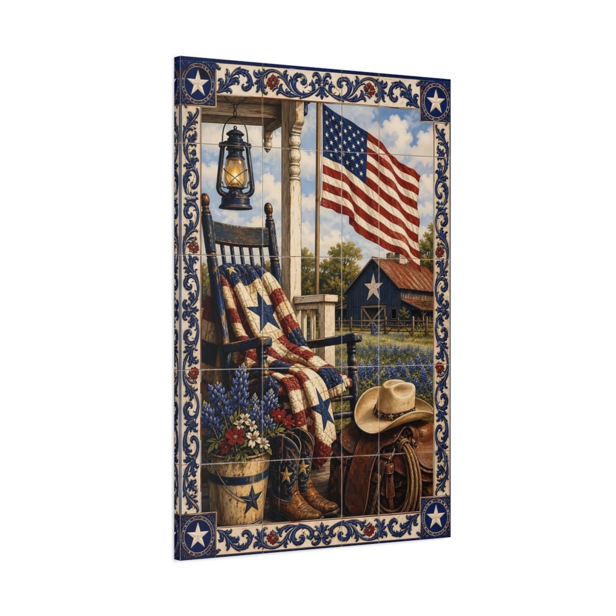 Vintage Patriotic Porch Rustic Americana Canvas Wall Art Print – Living Room, Above Couch - YesArtYes