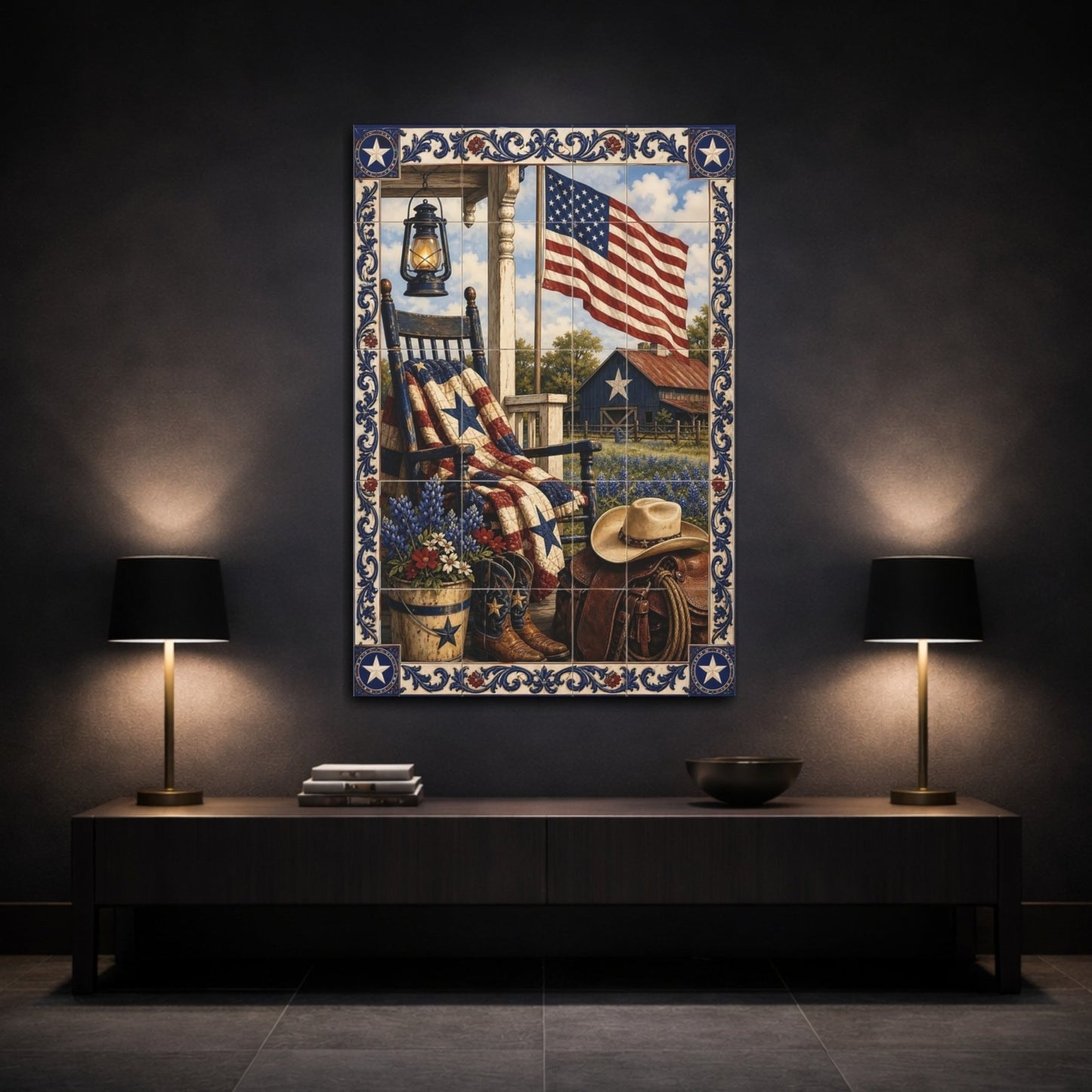 Vintage Patriotic Porch Rustic Americana Canvas Wall Art Print – Living Room, Above Couch - YesArtYes