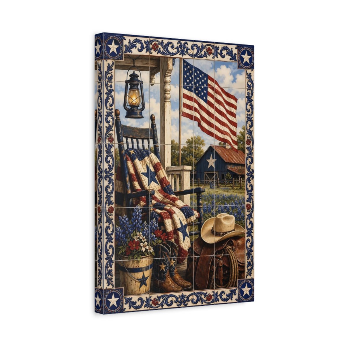 Vintage Patriotic Porch Rustic Americana Canvas Wall Art Print – Living Room, Above Couch - YesArtYes