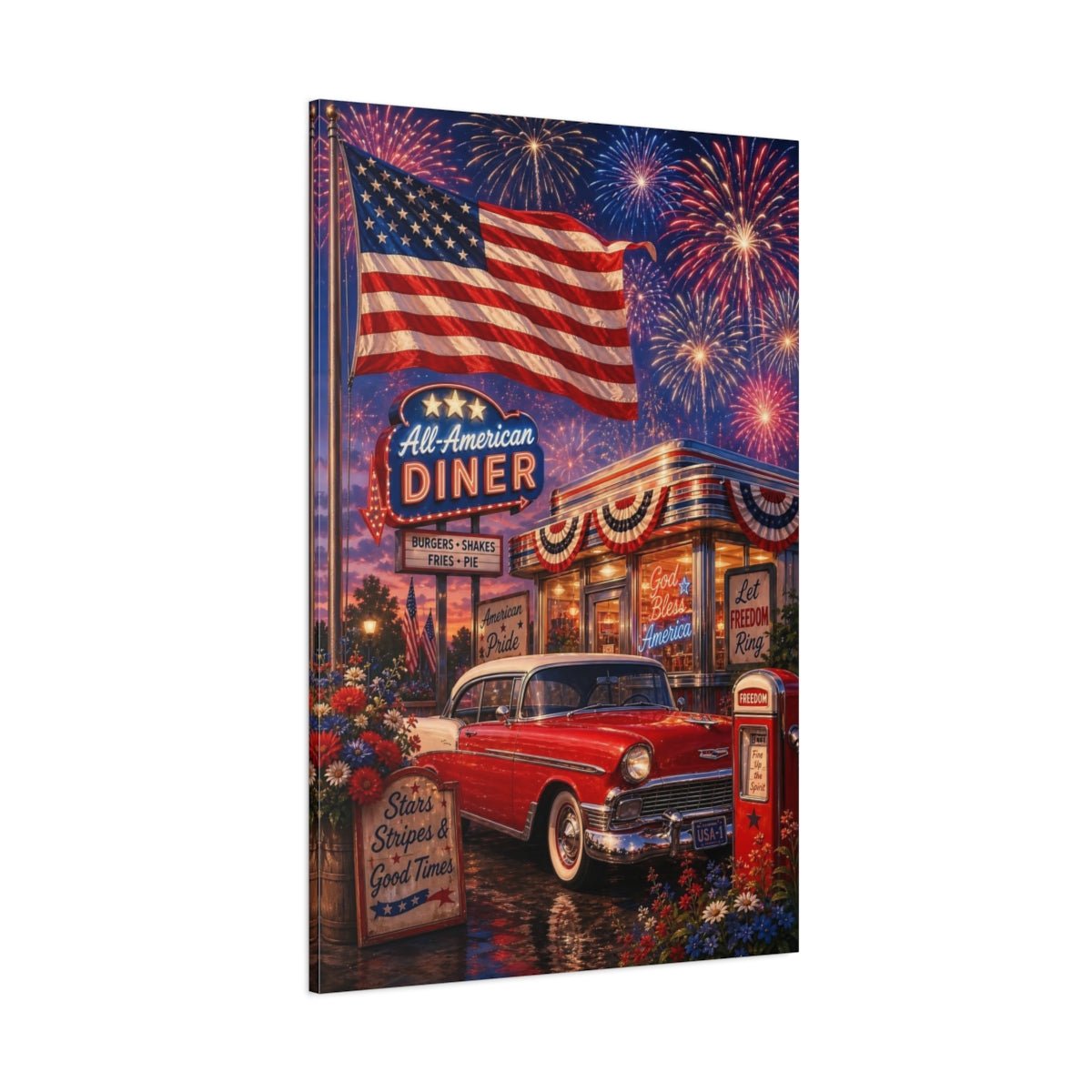 Vintage Patriotic Scene Red White Blue Canvas Print – Living Room, Above Couch - YesArtYes