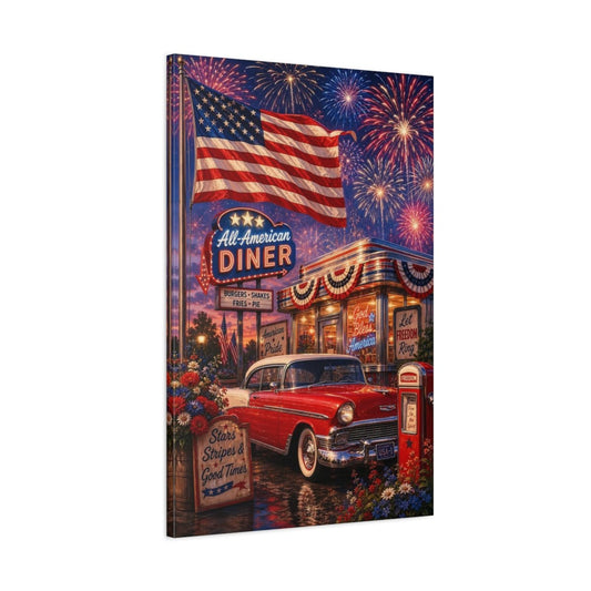 Vintage Patriotic Scene Red White Blue Canvas Print – Living Room, Above Couch - YesArtYes