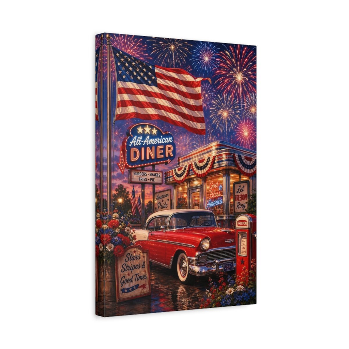 Vintage Patriotic Scene Red White Blue Canvas Print – Living Room, Above Couch - YesArtYes