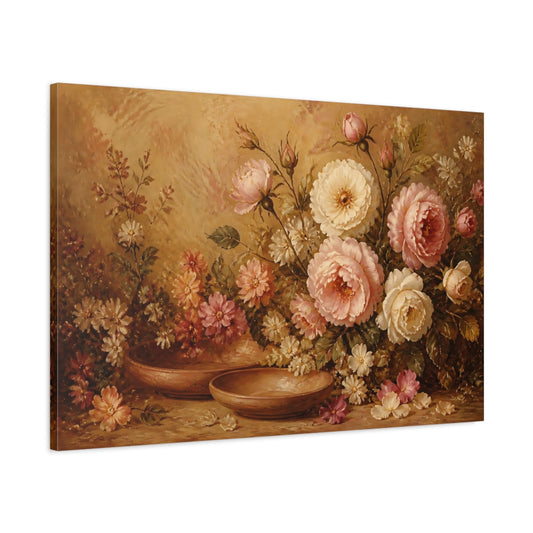Main Mockup. Vintage Peony Still Life shown as canvas print