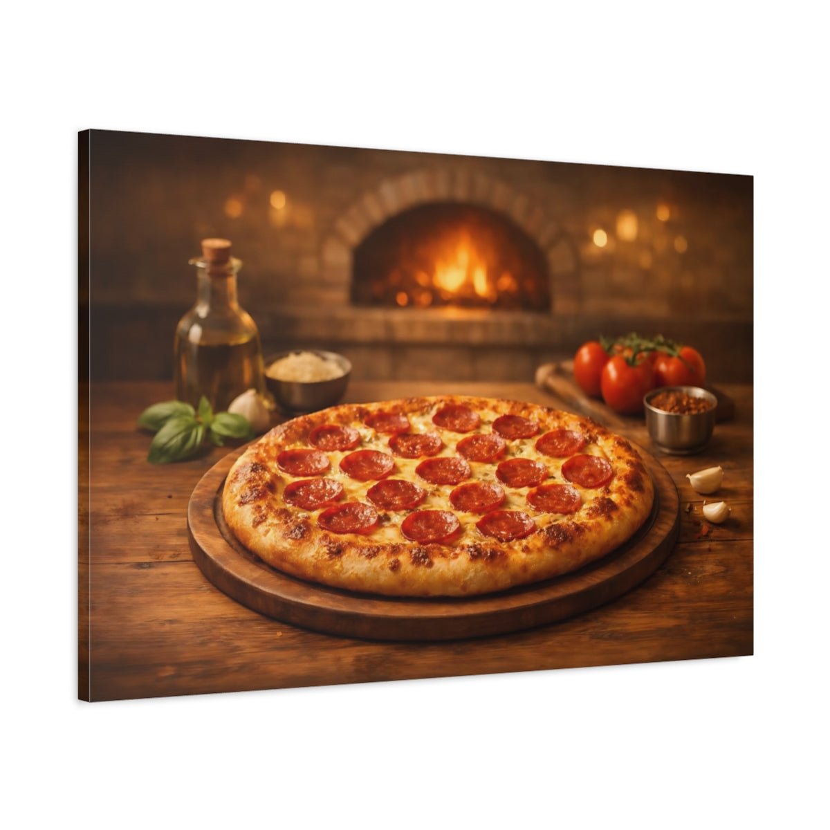 Vintage Pepperoni Pizza Rustic Scene - Canvas Wall Art Print - YesArtYes