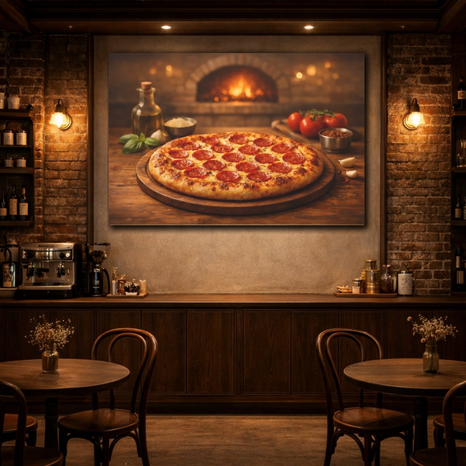 Vintage Pepperoni Pizza Rustic Scene - Canvas Wall Art Print - YesArtYes