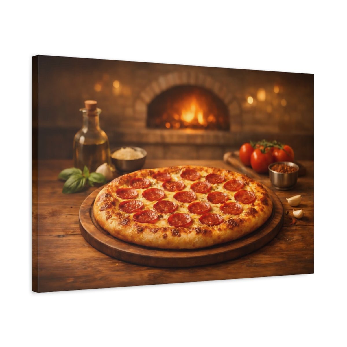 Vintage Pepperoni Pizza Rustic Scene - Canvas Wall Art Print - YesArtYes