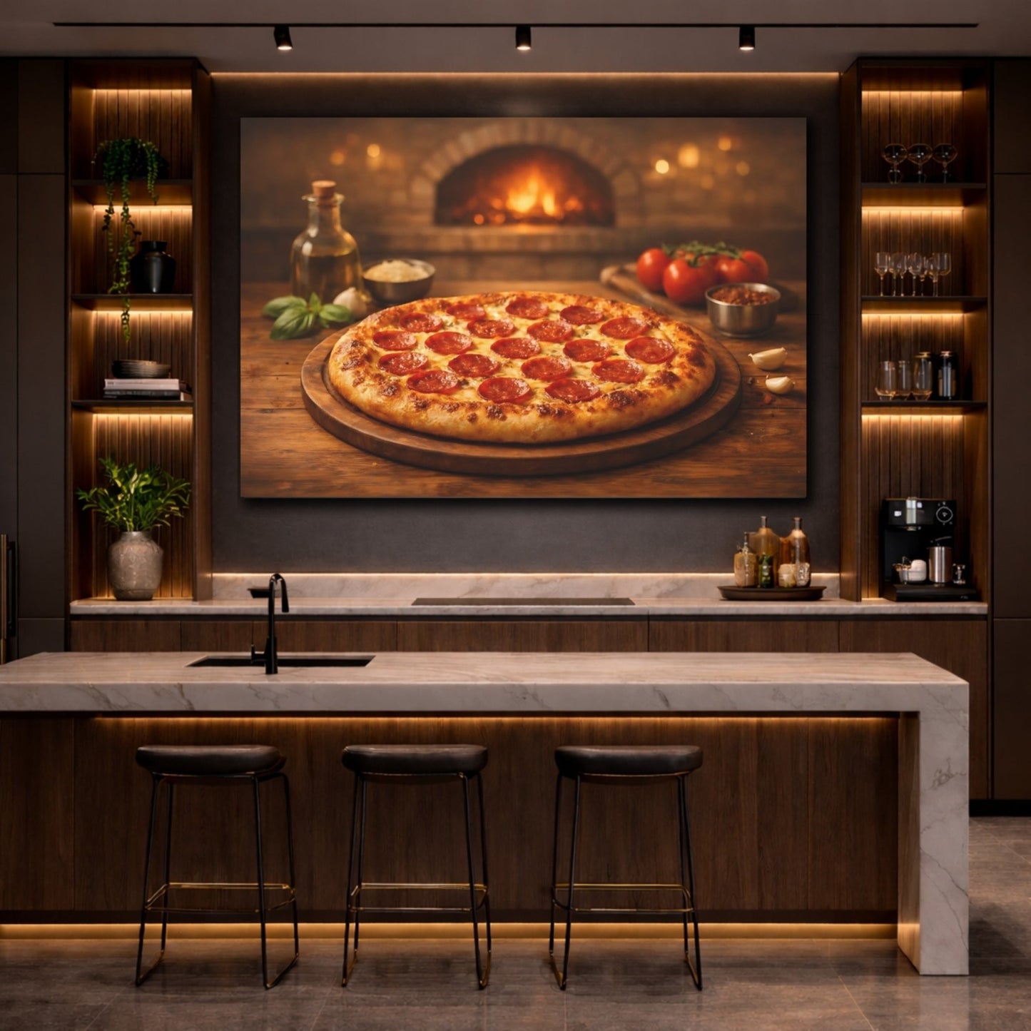 Vintage Pepperoni Pizza Rustic Scene - Canvas Wall Art Print - YesArtYes