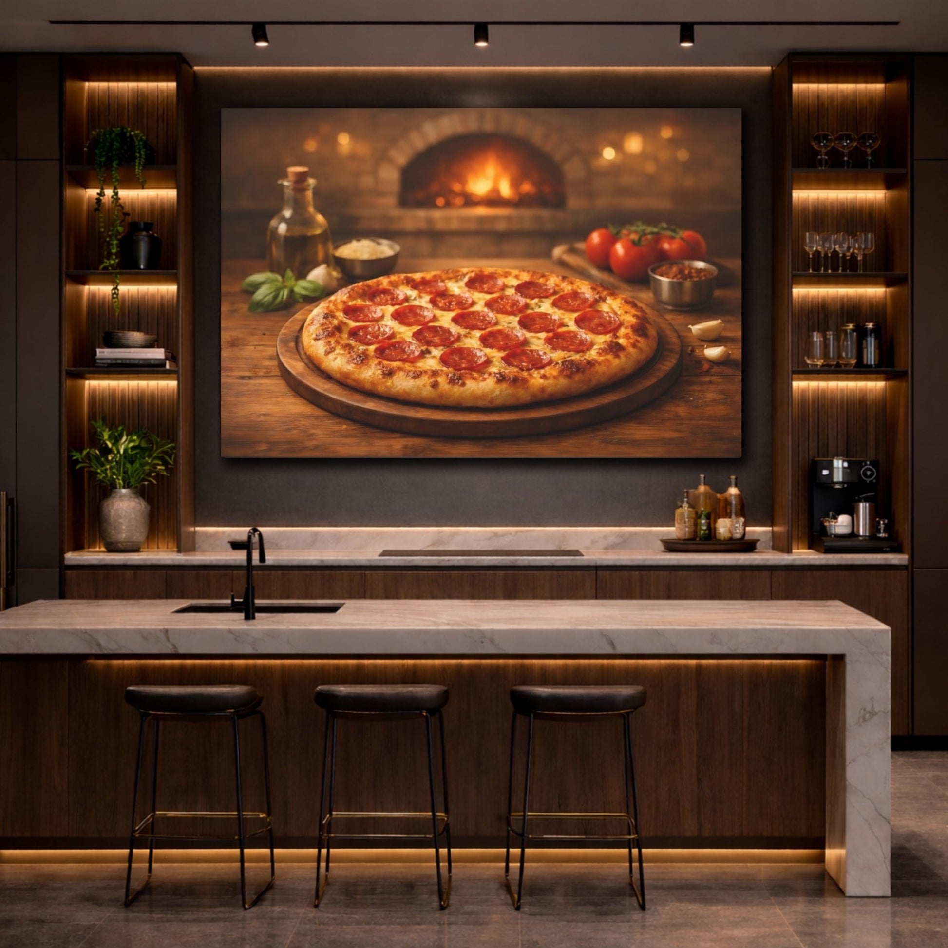 Vintage Pepperoni Pizza Rustic Scene - Canvas Wall Art Print - YesArtYes