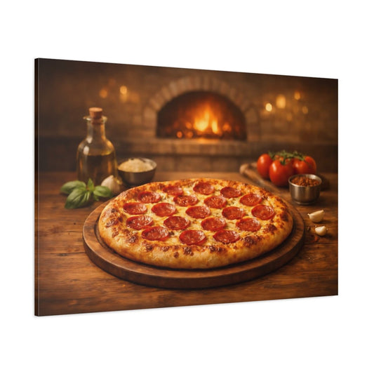 Vintage Pepperoni Pizza Rustic Scene - Canvas Wall Art Print - YesArtYes
