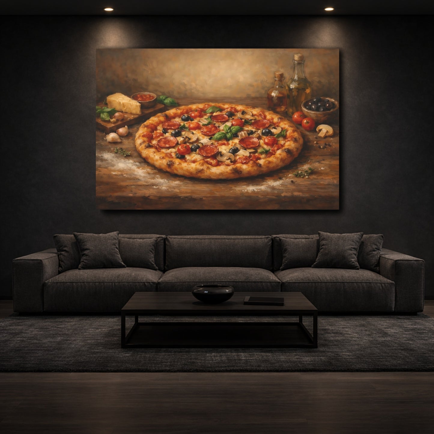 Mockup 2. Vintage Pizza Rustic Italian Food shown as stretched canvas wall art