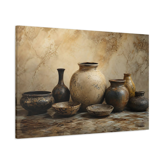 Main Mockup. Vintage Pottery Brown And Beige shown as stretched canvas wall art