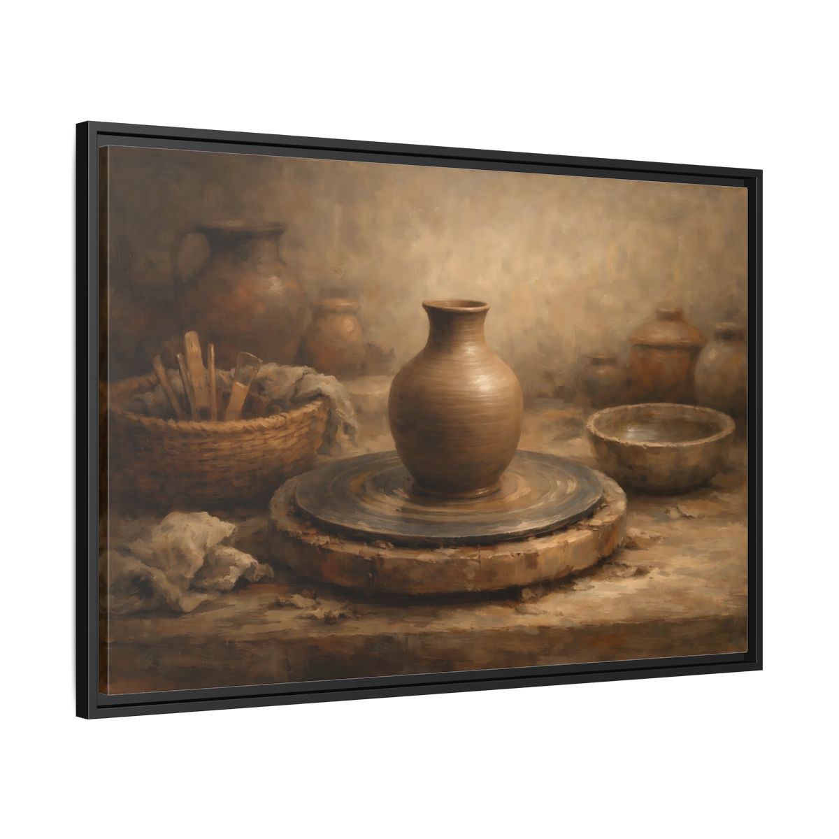 Side Mockup 13. Vintage Pottery Brown Pottery shown as stretched canvas wall art