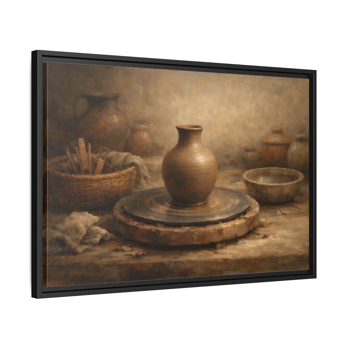 Side Mockup 14. Vintage Pottery Brown Pottery shown as stretched canvas wall art
