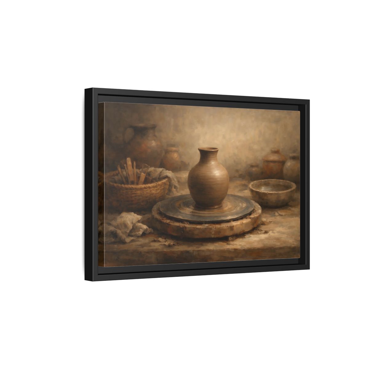 Side Mockup 6. Vintage Pottery Brown Pottery shown as stretched canvas wall art
