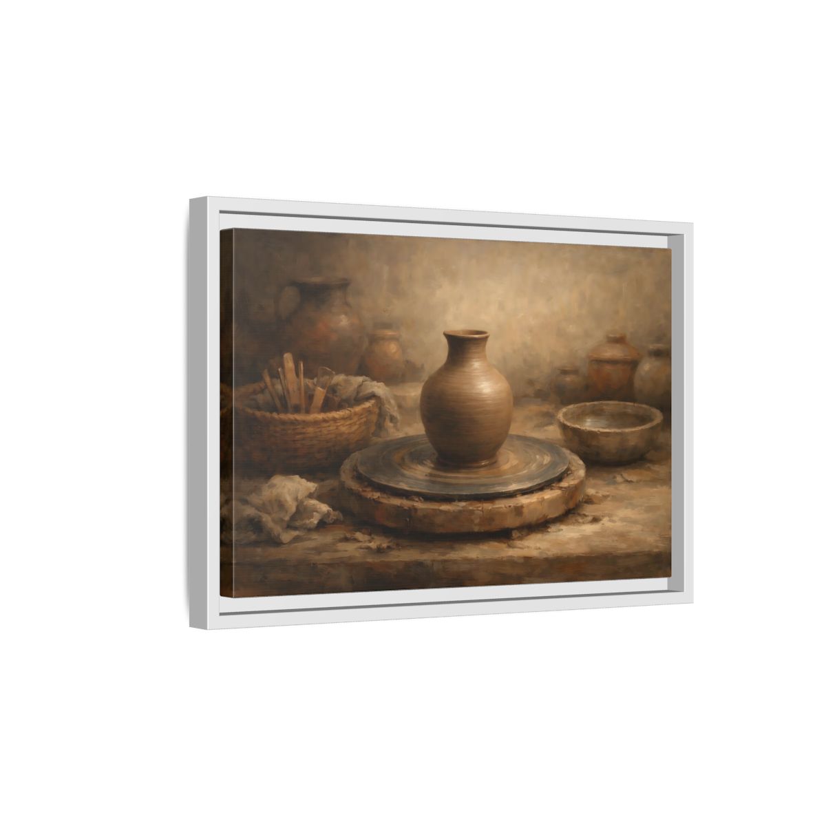 Side Mockup 4. Vintage Pottery Brown Pottery shown as stretched canvas wall art
