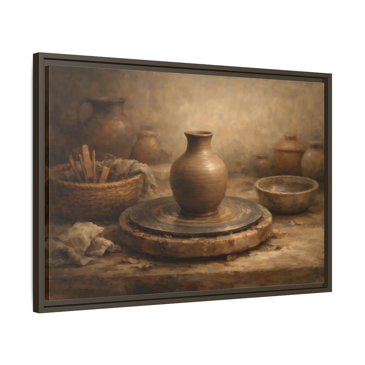 Side Mockup 11. Vintage Pottery Brown Pottery shown as stretched canvas wall art