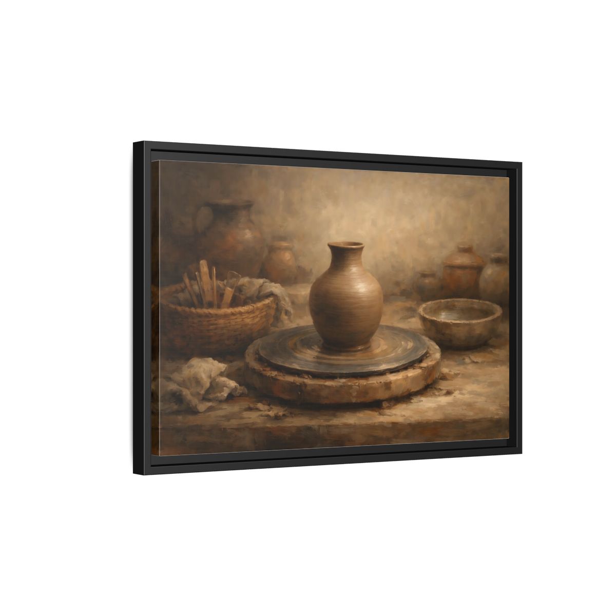 Side Mockup 3. Vintage Pottery Brown Pottery shown as stretched canvas wall art