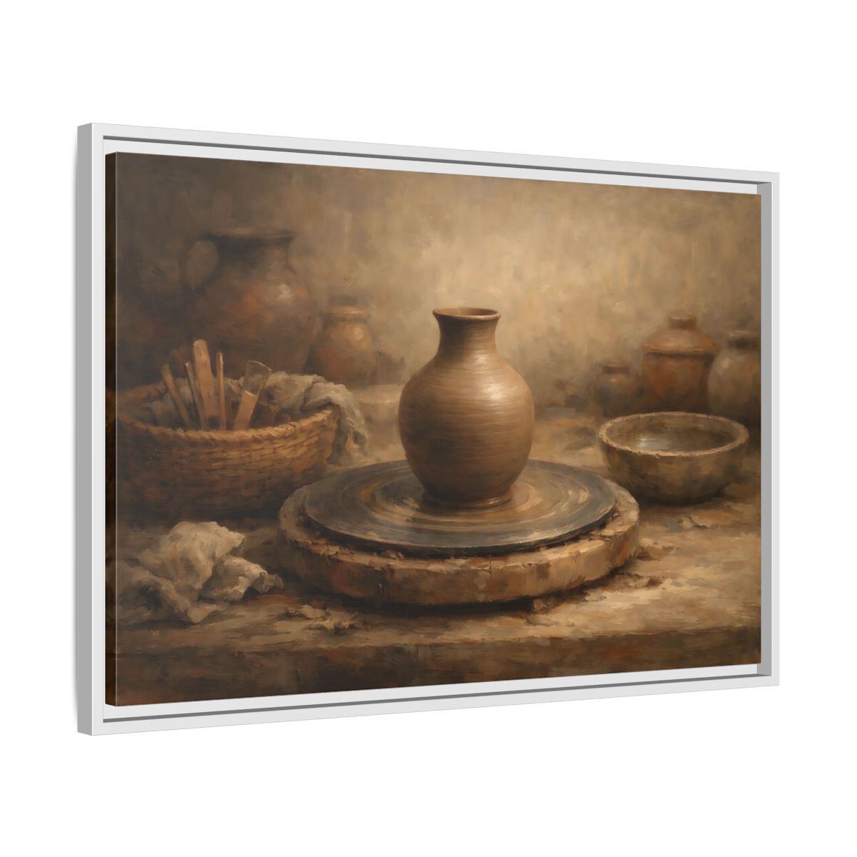 Side Mockup 10. Vintage Pottery Brown Pottery shown as stretched canvas wall art