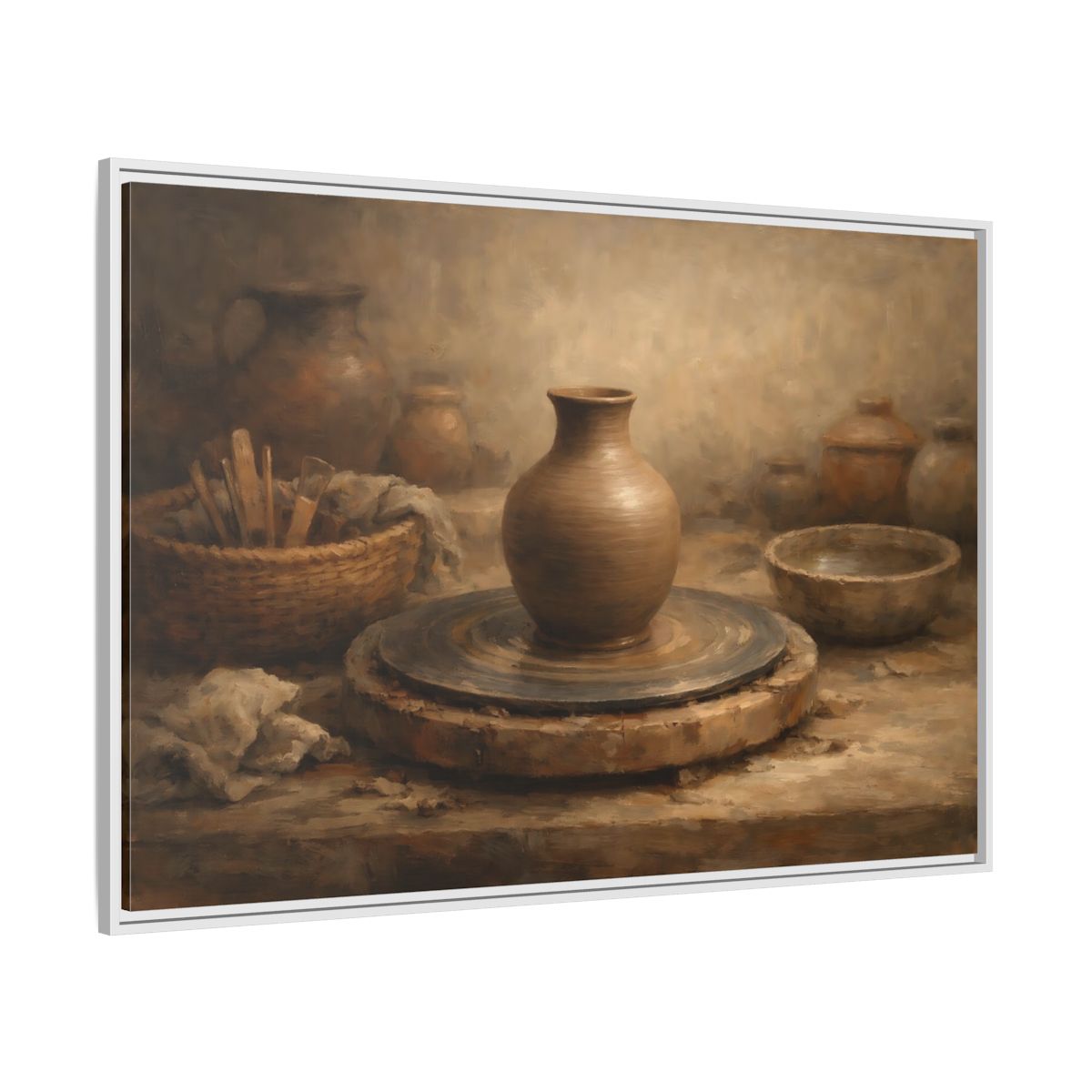 Side Mockup 7. Vintage Pottery Brown Pottery shown as stretched canvas wall art