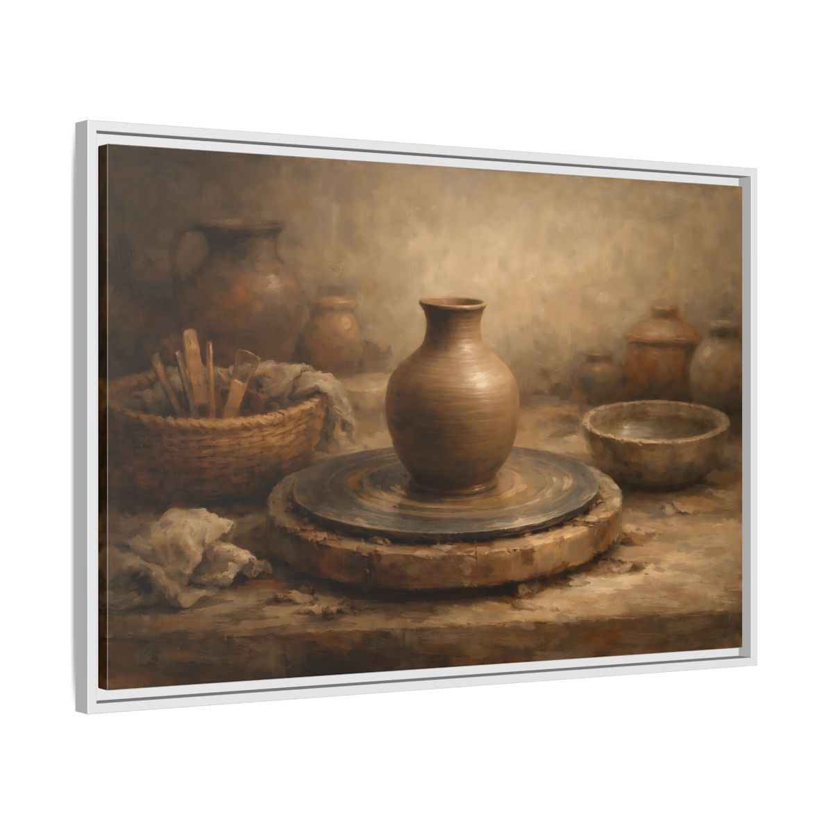 Side Mockup 8. Vintage Pottery Brown Pottery shown as stretched canvas wall art