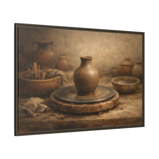 Main Mockup. Vintage Pottery Brown Pottery shown as stretched canvas wall art