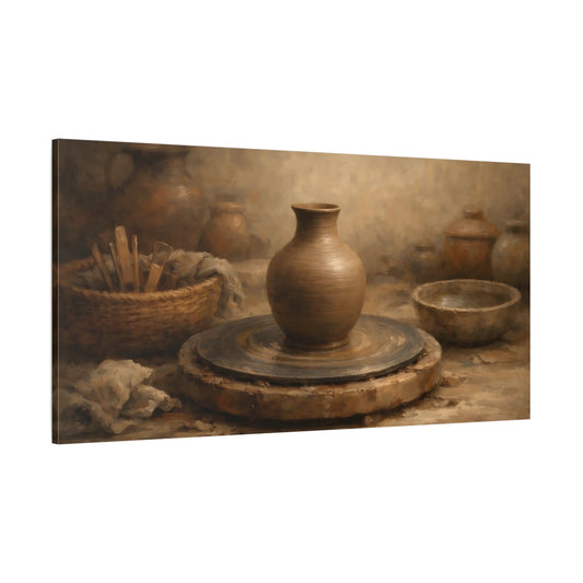 Main Mockup. Vintage Pottery Brown Pottery shown as stretched canvas wall art