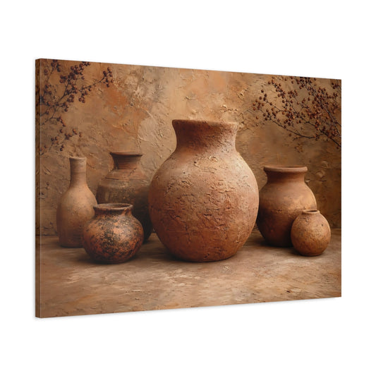 Main Mockup. Vintage Pottery Brown Pottery shown as stretched canvas wall art