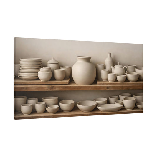 Main Mockup. Vintage Pottery Neutral Pottery shown as stretched canvas wall art