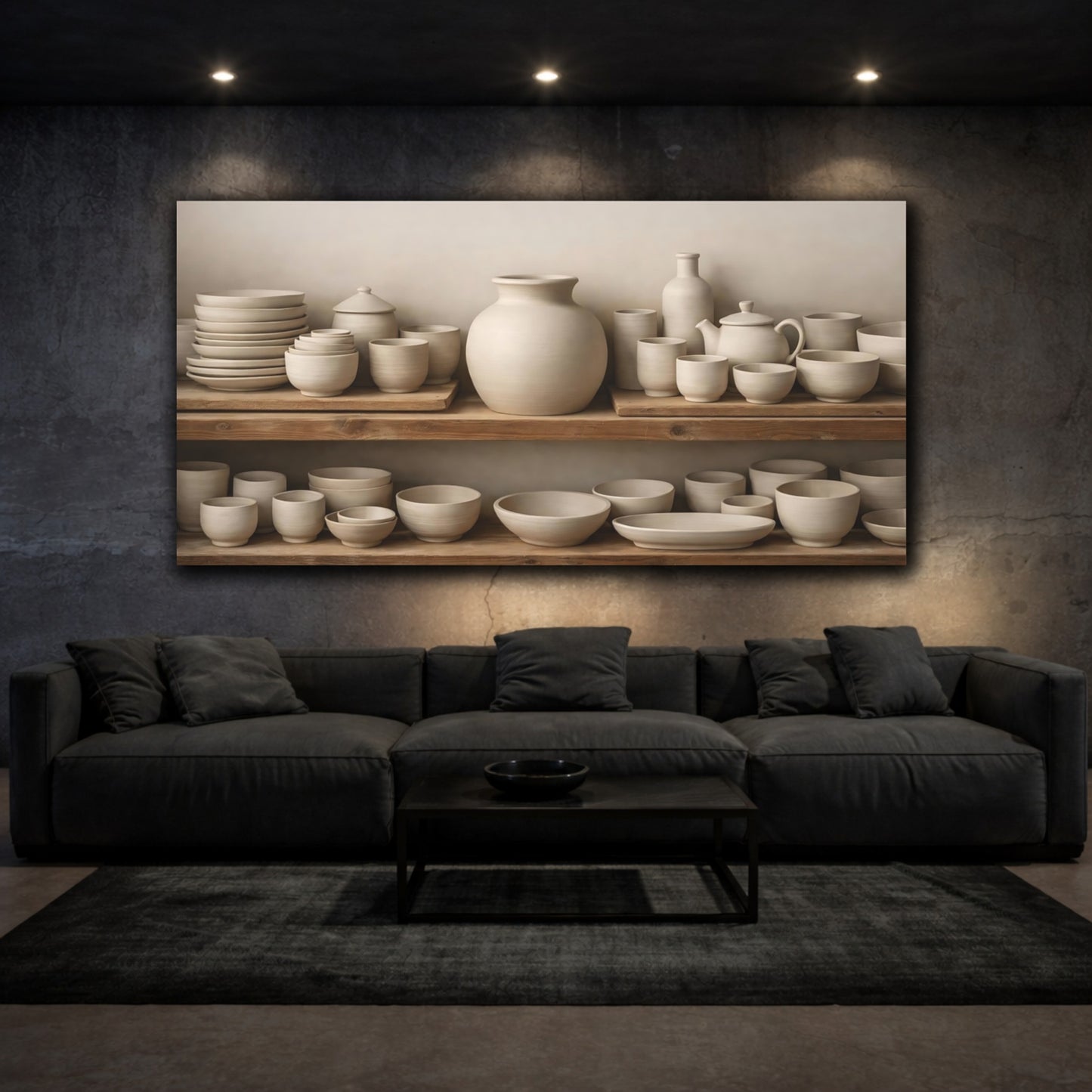 Mockup 2. Vintage Pottery Neutral Pottery shown as stretched canvas wall art