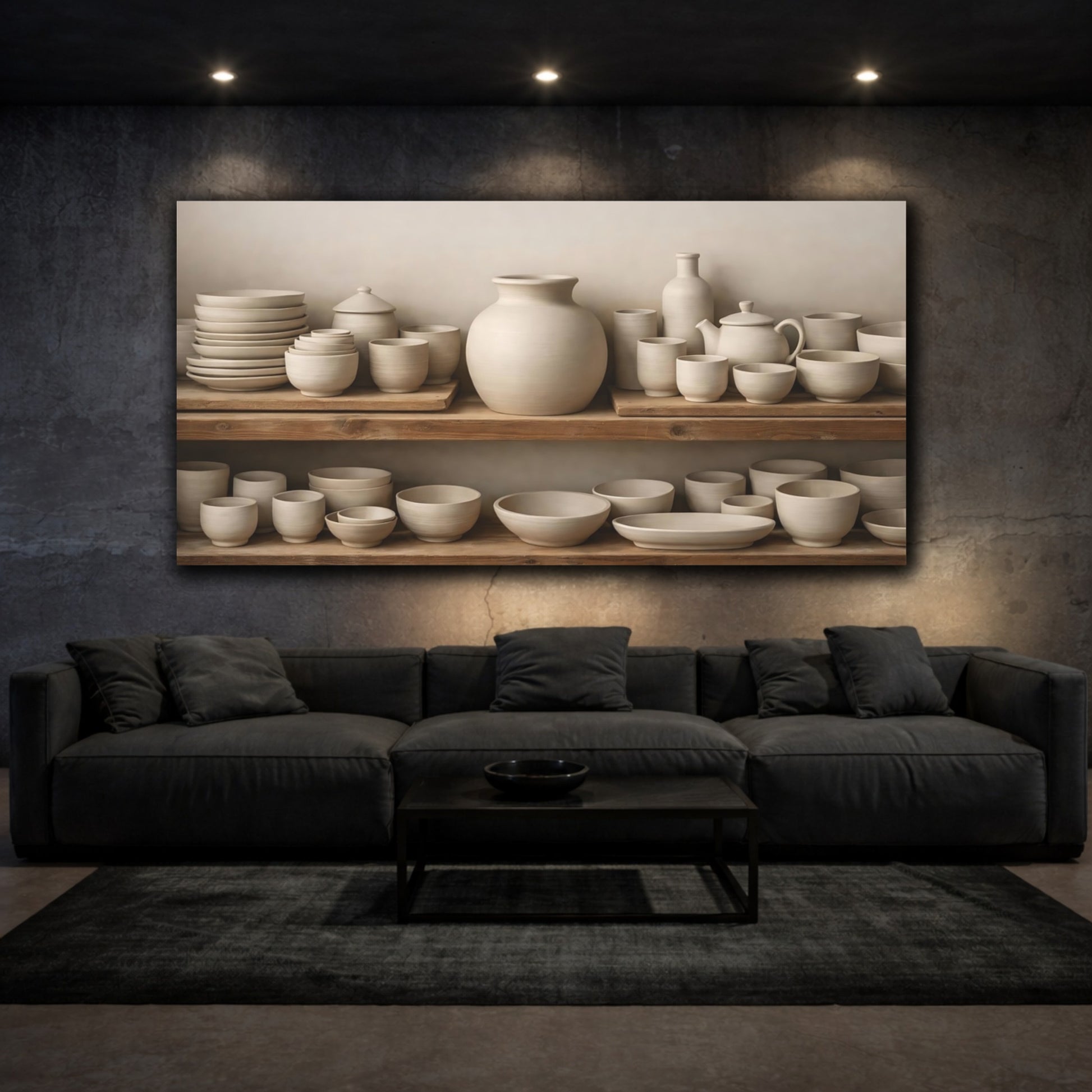 Mockup 2. Vintage Pottery Neutral Pottery shown as stretched canvas wall art